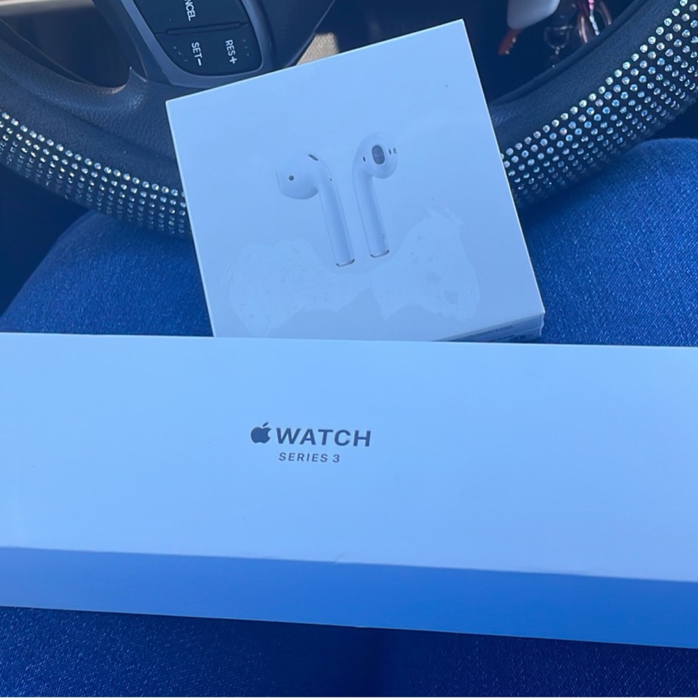 Apple Watch Series 3 and apple air pods brand new in box never used